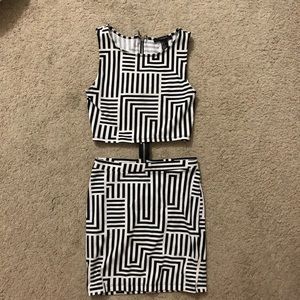 1-Piece Black and White Crop Top and Skirt